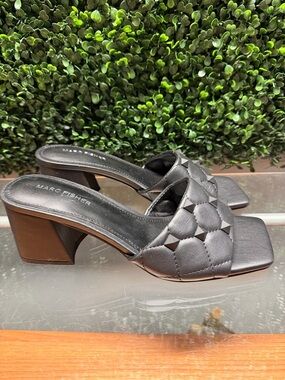 Marc Fisher Black Quilted Block Heel Slide